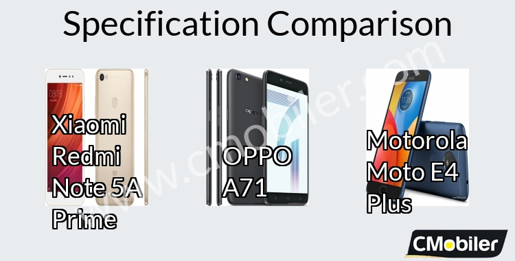 Xiaomi Redmi Note 5A Prime vs OPPO A71 vs Motorola Moto E4 Plus